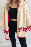 Open-Front Knit Cardigan with Patterned Trim