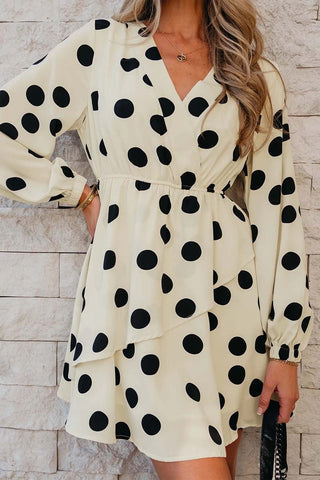 Polka Dot Surplice V Neck Puff Mini Dress