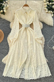 Belted Lace Long-Sleeve Dress