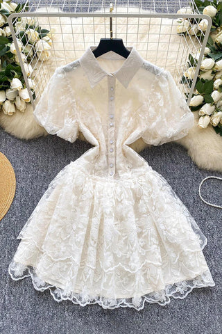 Button-Down Floral Lace Casual Dress