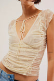 V-Neck Lace Cap Sleeve Top