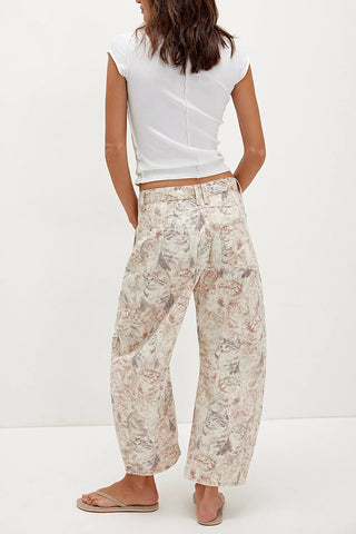 Heart Patterned Wide-Leg Jeans