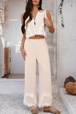 Floral Trim Wide-Leg Pants Set
