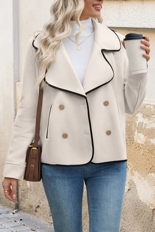 Double-Breasted Ruffle Collar Jacket