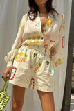 Playful Patterned Casual Shorts Set