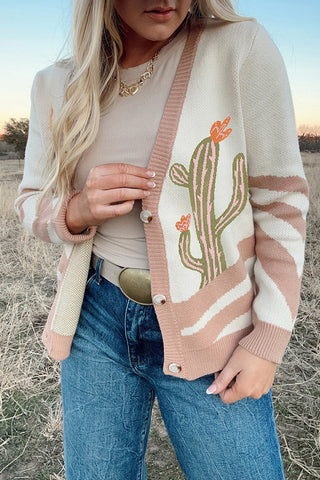Cactus Patterned Button-Up Cardigan