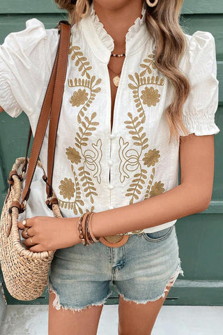 Floral Button-Front T-Shirt