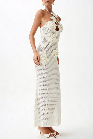 Elegant Crochet Halter Maxi Dress