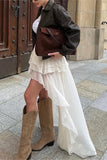 Layered Ruffle Asymmetric High-Low Skirt