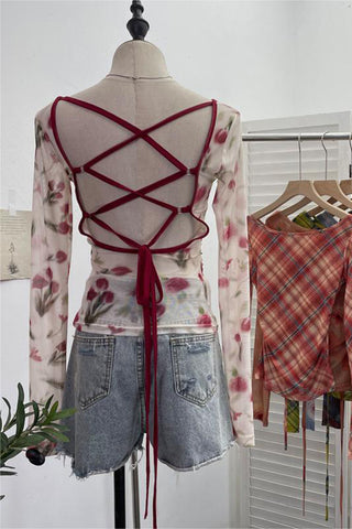 Floral Back-Tie Long Sleeve Top