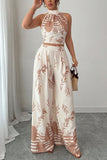 Halter Crop Top and Wide-Leg Pants Set