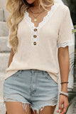 Lace-Trim Button T-Shirt