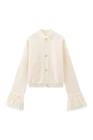 Feather-Trim Cardigan