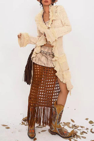 Ruffled Hem Cardigan with Flared Cuffs