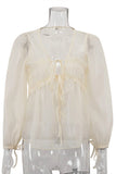 Ribbon-Detail Sheer Blouse