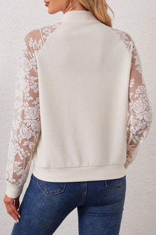 Lace-Accent Zip-Up Jacket