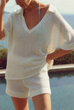 V-Neck Textured Short Set