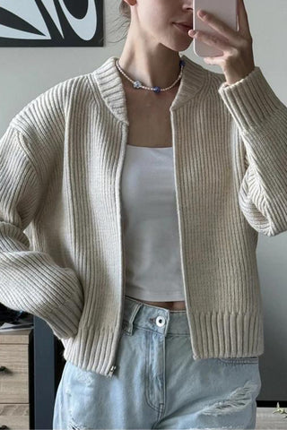 Zip-Front Ribbed Cardigan