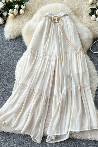 Tiered Wide Leg Pants with Belted Waist