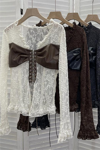 Lace and Faux Leather Corset Blouse