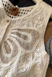 Buttoned Lace Top with Crochet Details