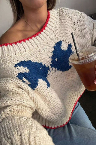 Cropped Knit Sweater with Contrast Trim