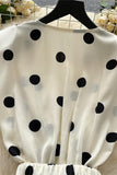 Polka Dot Wrap Blouse with Belted Waist