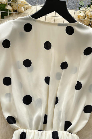 Polka Dot Wrap Blouse with Belted Waist