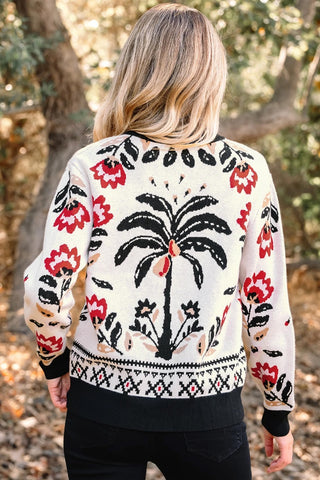 Floral Print Buttoned V Neck Cardigan
