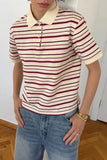 Striped Polo T-Shirt with Button Details