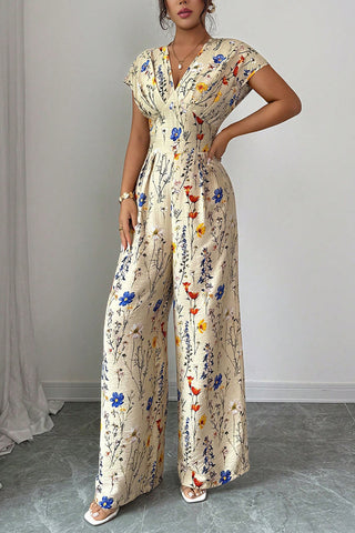 Floral-Print V-Neck Jumpsuit
