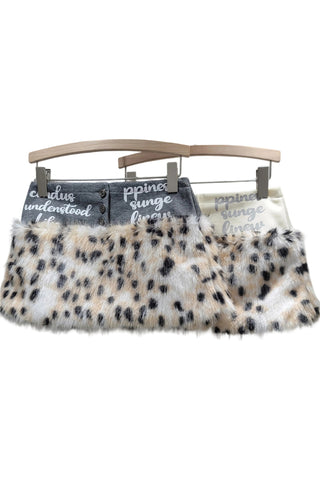 Button-Accent Faux Fur Mini Skirt