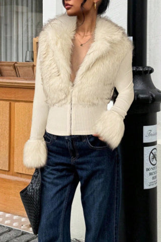 Zip-Front Faux Fur Collar Jacket