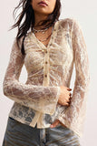 Sheer Lace Button-Front Blouse