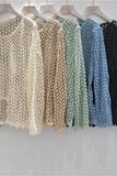 Lace Design Openwork Long Sleeve Blouse