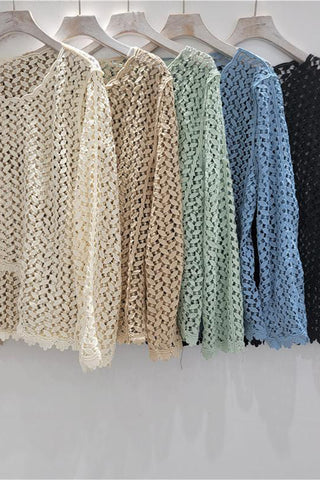 Lace Design Openwork Long Sleeve Blouse
