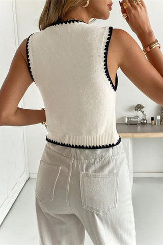 Button-Front Trimmed Knit Vest