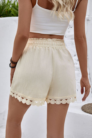 Lace-Trim Elastic Waist Casual Shorts