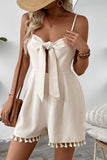 Bow Tie Front Tassel Trim Jumpsuit
