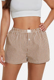 Button-Front Gingham Casual Shorts