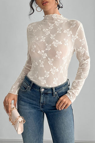 Floral Mesh Long-Sleeve Top