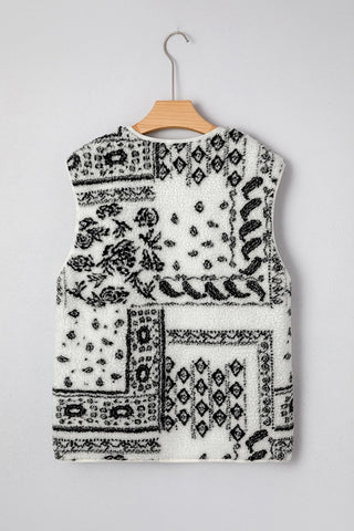 Sherpa Vest Jacket with Paisley Print