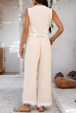 Floral Trim Wide-Leg Pants Set