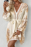 Belted Paisley Print Casual Dress