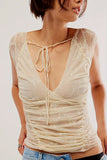 V-Neck Lace Cap Sleeve Top
