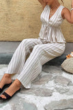 Sleeveless Striped Peplum Pants Set