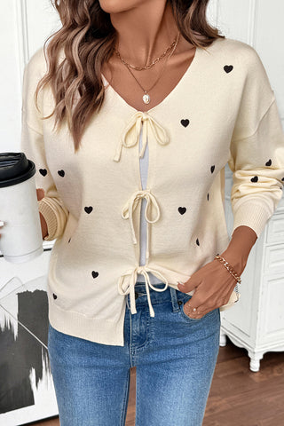 Tie-Front Heart Pattern Cardigan