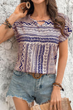 Geometric Print Keyhole T-Shirt
