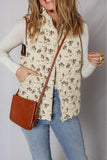 Floral Print Quilted Zip-Up Vest