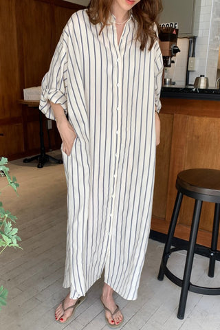 Striped Button-Down Casual Dress